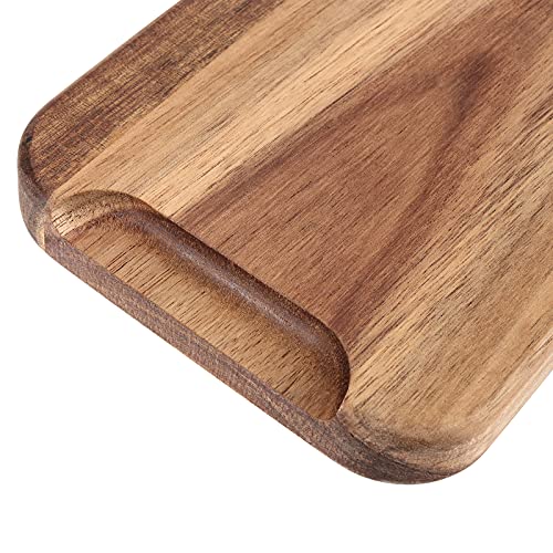 FUNSUEI 11.8 x 5.1 Inches Set of 6 Wooden Serving Platters, Acacia Wooden Serving Trays with Grooved Handle Design, Rectangular Wooden Platters for FUNSUEI