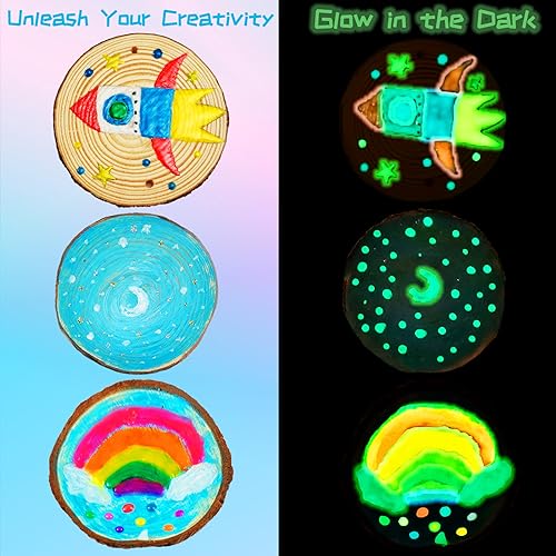Wooden Crafts Kit for Kids - Glow in The Dark - Arts & Crafts Gifts for Boys Girls Age 6-12, 24 Wood Slices with Diamond Painting Craft Activities KIRKOTOY