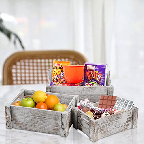 Hacaroa 3 Pack Wood Crates with Handles, Rustic Nesting Storage Container Box Decorative Wooden Basket Bins for Fruit, Vegetable, Home, Laundry, Hacaroa