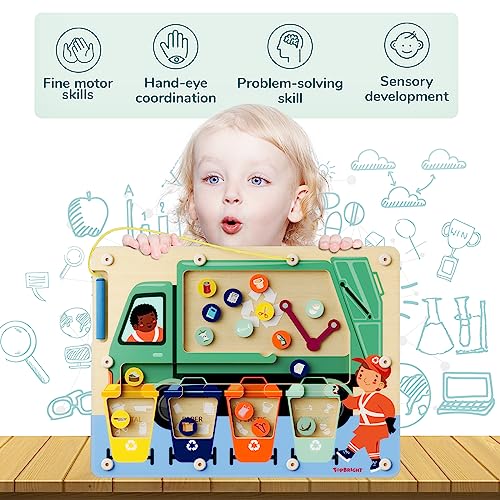 TOP BRIGHT Wooden Magnetic Wand Maze Board for 3 4 5 Years Old, Wooden Activity Board, Learning Color Recognition Magnetic Beads Fidget Toys for Kids TOP BRIGHT