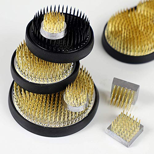 Wazakura 4PCS Mini Ikebana Kenzan Japanese Flower Holder, Made in Japan, Floral Arranging Pin Frog, Round Square - 1"(24mm) Brass Wazakura