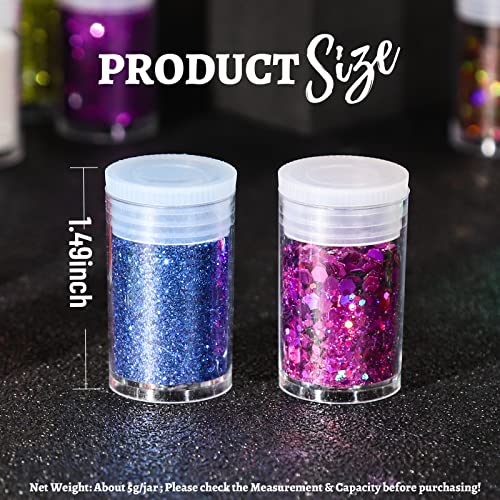 LEOBRO Glitter, Fine Glitter and Chunky Glitter, 32 Jars Craft Glitter Powder Holographic Glitter Resin Glitter for Crafts, Halloween Christmas Body LEOBRO