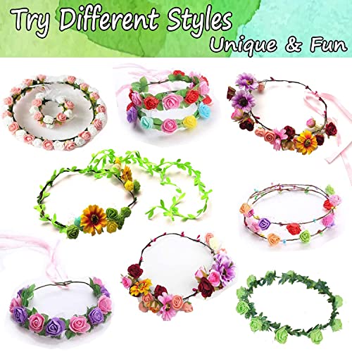 WUBOMJIO Flower Crowns Craft Kit, Make Your Own 12 PCs Flower Crowns Garland Handmade Arts and Crafts for Kids, DIY Fairy Flower Headbands and WUBOMJIO