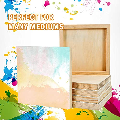 YoleShy 6 Pcs 8'' x 8'' Unfinished Wood Cradled Painting Panel Boards for Arts & Craft - Wooden Canvas Panels YoleShy