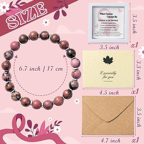 WATINC Breast Cancer Awareness Bracelets Gifts for Women, Breast Survivor Care Present Bracelet with Wish Card, Red Natural Beads Motivational WATINC