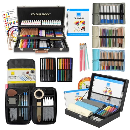  COLOUR BLOCK 352pc Mixed Media Art Bundle I Wooden Box Art  Supplies  Artist Kit for Painting, Drawing with Acrylic, Watercolor,  Colored Pencils, Art Tools, Drawing Pad : Arts, Crafts 