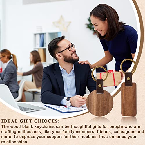 20 Pcs Blank Wooden Keychains Leather Keychains for Engraving Blanks Keychain with Container for DIY Employee Gifts Craft Inbagi