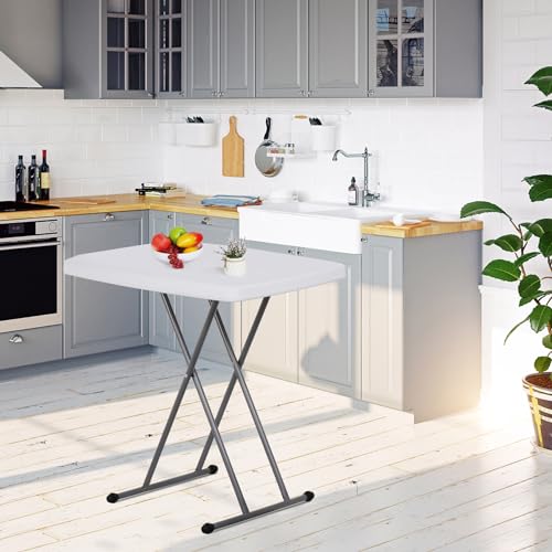 SUPER DEAL 2.5 Foot Plastic Folding Table, Indoor Outdoor Portable Heavy Duty Adjustable Height Kitchen or Camping Barbecues Picnic Party Table, SUPER DEAL