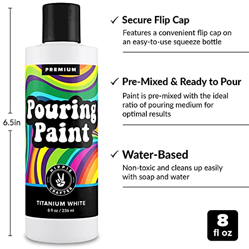 White Pouring Paint Acrylic Pouring for Pour Art and Flow Painting 8oz 236 ml Bottle Titanium White HIPPIE CRAFTER