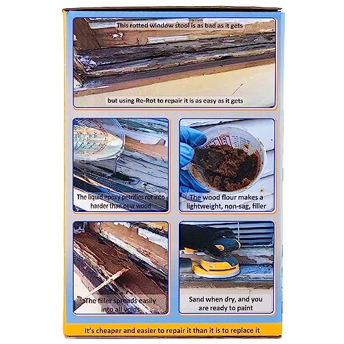 Re-Rot 48 Ounce Wood Epoxy Repair Kit – 3 Products in 1 – Restores Structural Strength to Harder Than New – Rebuilds Rotten or Missing Wood Epox-Sci
