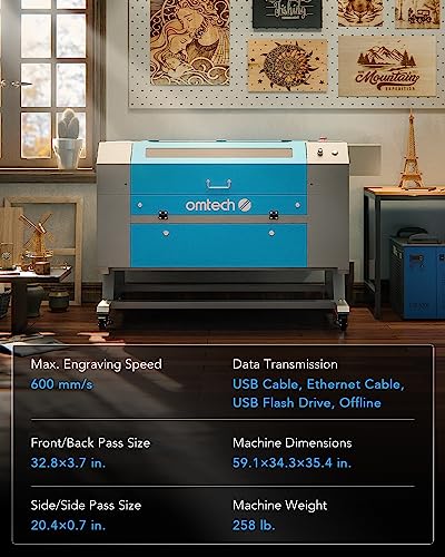 OMTech 80W CO2 Laser Engraver with LightBurn & Water Chiller, 20"x28" Laser Engraving Cutting Machine with Autofocus Autolift 4 Way Pass Air Assist, OMTech