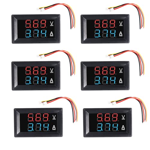 Alinan 6pcs Digital Voltmeter Ammeter DC 100V 10A Amp Voltage Current Volt Amp Meter Tester 3 Bits Dual LED Display Panel(Red-Blue) Amp Volt Alinan