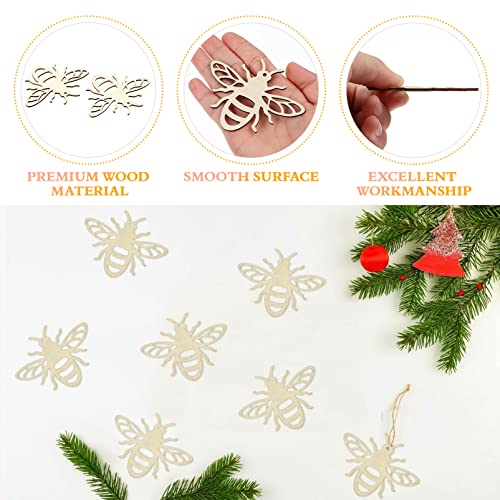 Amosfun 20pcs Bee Wooden Ornaments Unfinished Wood Slices Crafts Predrilled with Hole Spring Easter Bee Festival Party Decorations DIY Painting Amosfun