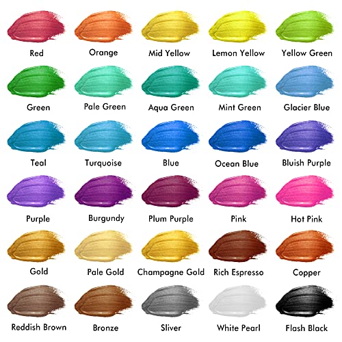 Shuttle Art 30 Colors Metallic Acrylic Paint, Artist Grade Metallic Paint in Bottles (60ml, 2oz), Rich Pigmented, High Viscosity, Non-Toxic for Shuttle Art