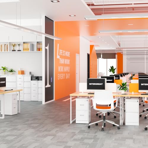 INTERGREAT 3 Drawers File Cabinet with Lock, 18" D Vertical Filing Cabinet for Home Office, Metal White File Cabinet for Hanging Letter/F4/A4/Legal INTERGREAT