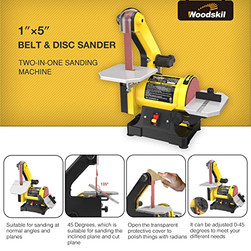 Woodskil Professional Belt Sander, 1 in. x 30 in. Belt Sander and 5 in. Disc Sander, Disc Belt Sander for Woodworking with 1/3 HP Low Noise Induction Woodskil