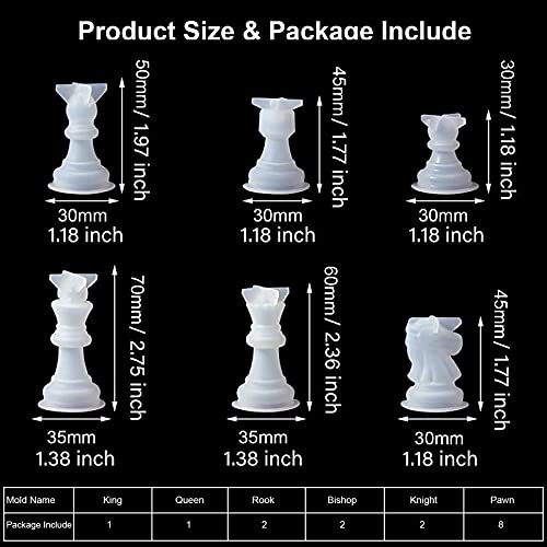 Endoto Resin Chess Pieces Mold Set, 16 Pieces Full Size 3D Silicone Chess Molds Kit for Epoxy Resin Casting, Family Party Board Games and Home Endoto