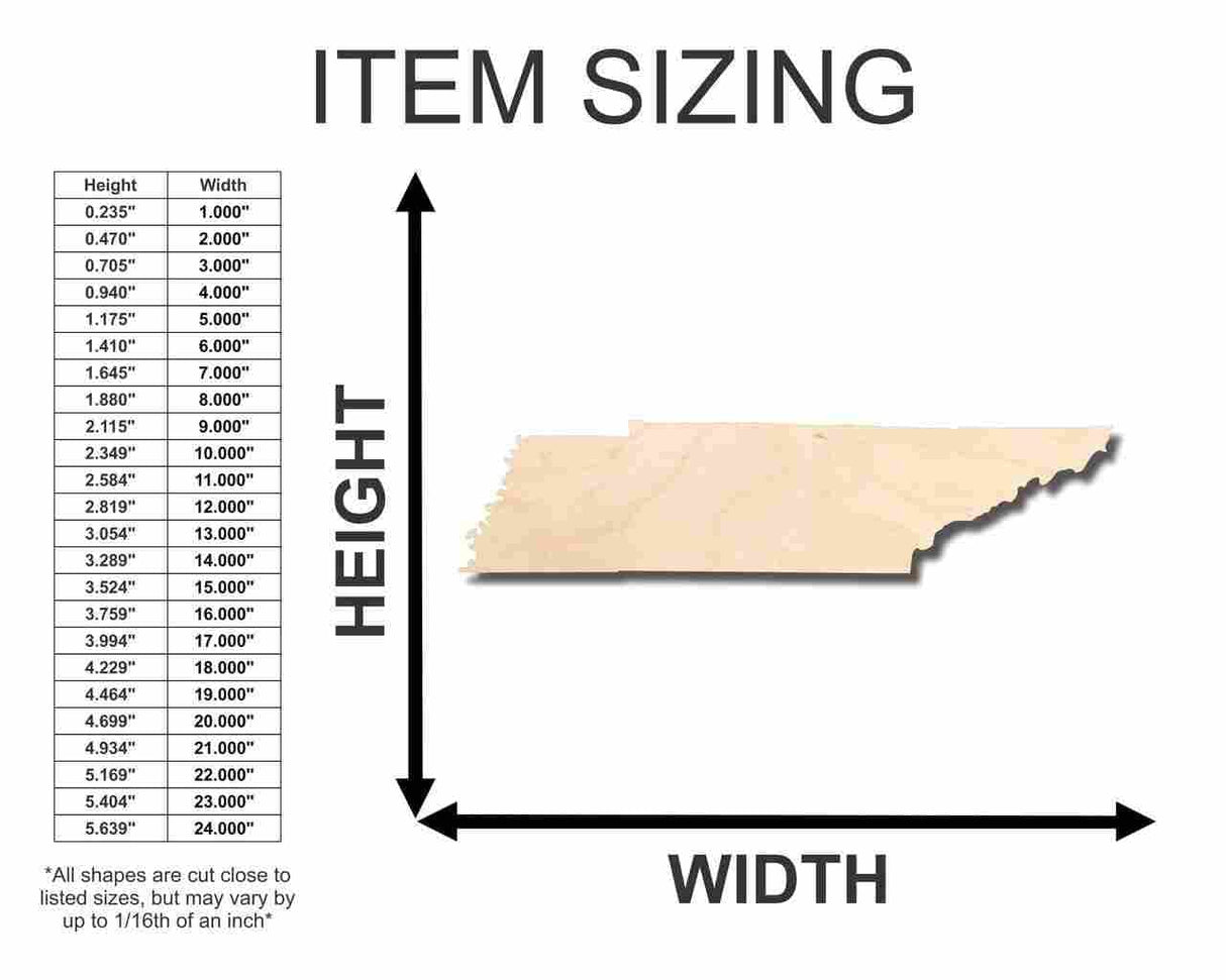 Unfinished Wood Tennessee Shape - State - Craft - up to 24" DIY 5" / 1/8" 24 Hour Crafts