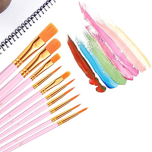 AROIC Acrylic Paint Brushes, 6 Packs/60 pcs Nylon Hair Paint Brush Set for All Purpose Oil Watercolor Painting Artist Professional Kits (Pink) AROIC