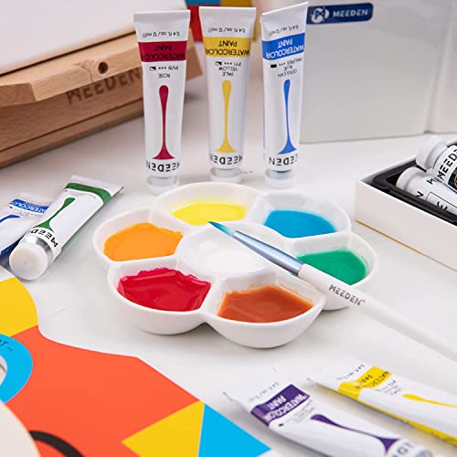 MEEDEN 7-Well Studio Porcelain Paint Palette Tray,Set of 3 w/Color Box, Artist Mixing Colour Tray by 4-3/4 Inches for Watercolor Gouache MEEDEN
