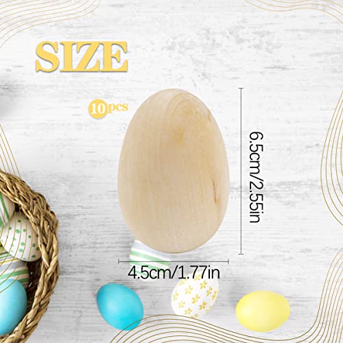 LNQ LUNIQI 10Pcs Unfinished Wooden Eggs 2.5 Inch Smooth Flat Bottom Unpainted Eggs Fake Wooden Eggs for Crafts, Easter Decorations and Gifts LNQ LUNIQI