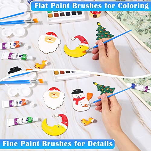 Small Paint Brushes Bulk, Anezus 50 Pcs Flat Tip Round Acrylic Paint Brushes for Kids Classroom Acrylic Watercolor Canvas Face Painting Touch Up anezus