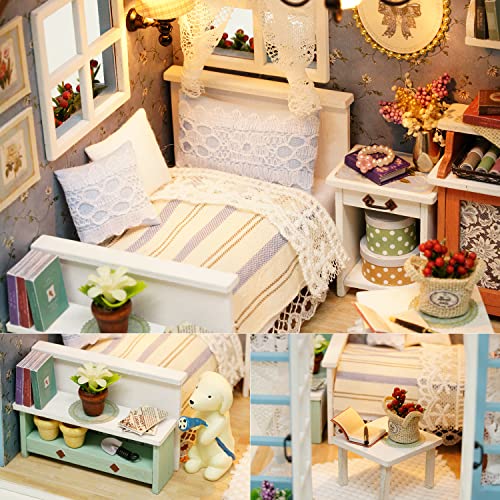 TuKIIE DIY Miniature Dollhouse Kit, 1:24 Scale Wooden Mini Christmas Doll House Accessories with Furniture for Kids Teens Adults(Forest Times) TuKIIE