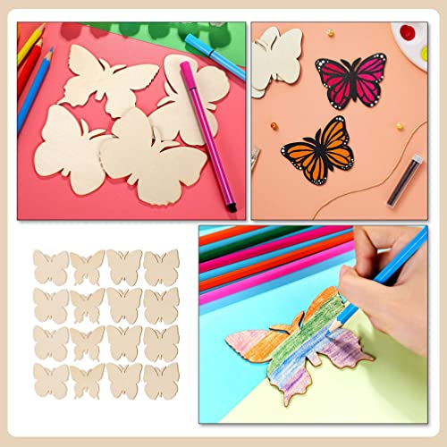 Happyyami 40Pcs Wooden Butterfly Wood Cutouts for Crafts Unfinished Wood Chips Wooden Ornaments to Paint Wooden Embellishment Wood Butterflies Happyyami