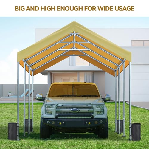 ADVANCE OUTDOOR 10x20 ft Heavy Duty Carport with Adjustable Height from 9.5ft to 11ft, Car Canopy Garage Shelter Boat Wedding Party Tent, Beige ADVANCE OUTDOOR