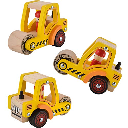 Wooden Push Car Toys for Infants 12-18 Months, 2 Pcs Baby Vehicle Toys Hand Push Car Toys for 1 2 Year Old Boys Girls (Cement Truck + Road Roller KIDS TOYLAND