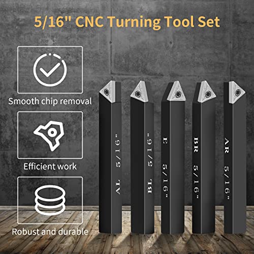 HAowosi Metal Lathe Cutting Tools,5 Sets of 5/16" Carbide Metal Cutting Tool Bits Kit,Indexable Lathe Turning Tool,Carbide Lathe Tools For Metal HAowosi