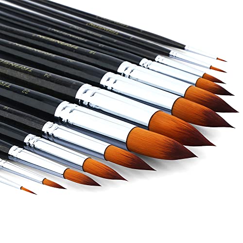 Transon 13pcs Round Paint Brush Set Synthetic Bristle Complete Round Brush Set for Watercolor Acrylic Gouache Ink Tempera TRANSON