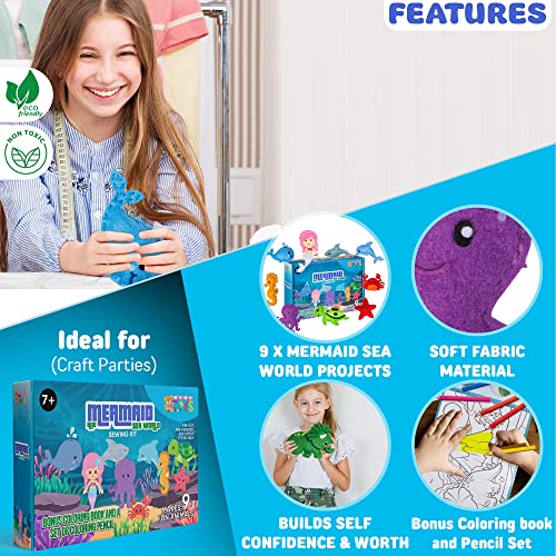MOMOTOYS Make a Mermaid Toy Kids Sewing Kits for Kids Ages 8-12 - Beginner Sewing Kit for Kids -Kids Felt Sewing Kit - Sew Spectacular Adorable MOMOTOYS