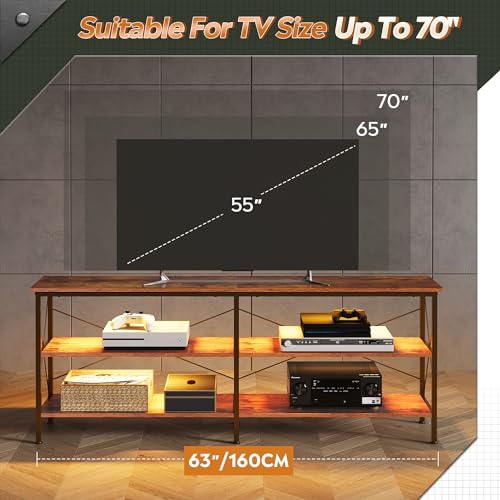 WLIVE TV Stand for 65 70 inch TV with LED Lights, Gaming Entertainment Center with Storage, Industrial TV Console for Living Room, Long 63" LED TV WLIVE