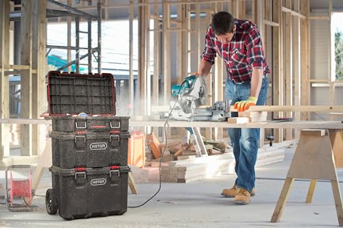 Keter Stack-n-Roll Mobile Tool Storage and Organization, 3 Piece Resin Modular Toolbox System Keter