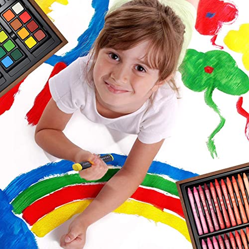 Sunnyglade 145 Piece Deluxe Art Set, Wooden Art Box & Drawing Kit with Crayons, Oil Pastels, Colored Pencils, Watercolor Cakes, Sketch Pencils, Paint Sunnyglade