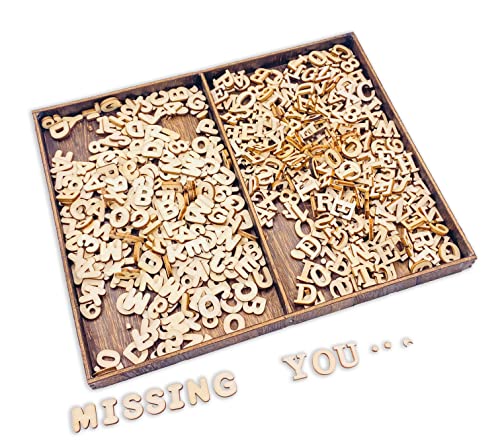 592 Pieces 1/2 Inch Mini Wooden Alphabet Letters and Unfinished Wood Numbers with Rustic Storage Tray for Scrapbooking DIY Crafts Homemade Gifts Cregugua