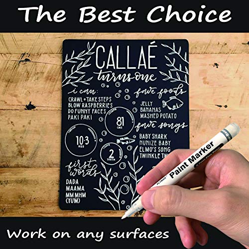 FLYMAX White Paint Pen, 6 Pack 0.7mm Acrylic White Permanent Marker White Paint Pens for Wood Rock Plastic Leather Glass Stone Metal Canvas Ceramic FLYMAX