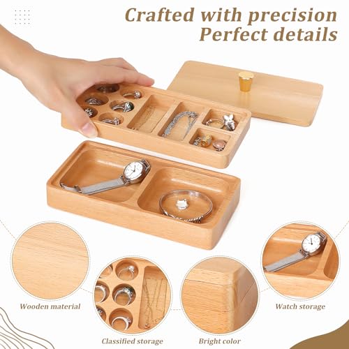Yhwocd Wooden Stackable Jewelry Box with Lid, Wood Stackable Jewelry Trays, Jewelry Holder Organizer for Earrings, Rings, Necklace, Pendant, Yhwocd