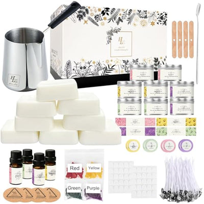 Complete Candle Making Kits for Adults Beginners,DIY Candle Making Supplies Include Soy Wax,Wax Melter,Scents,Dyes,Wicks,Wicks Sticker,Candle Tins &