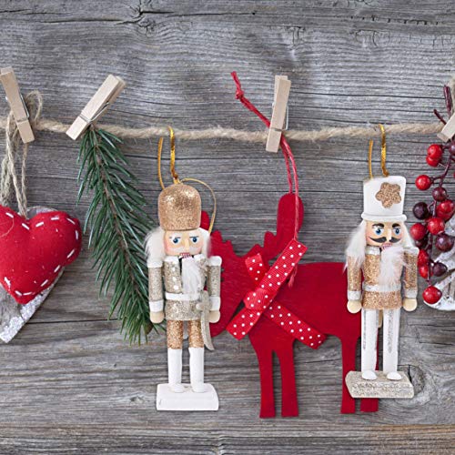 SEWACC 5 Pcs Christmas Nutcracker Wooden Nutcracker Ornaments Christmas Decoration Unfinished Nutcracker Figurines Puppet (White Gold) SEWACC