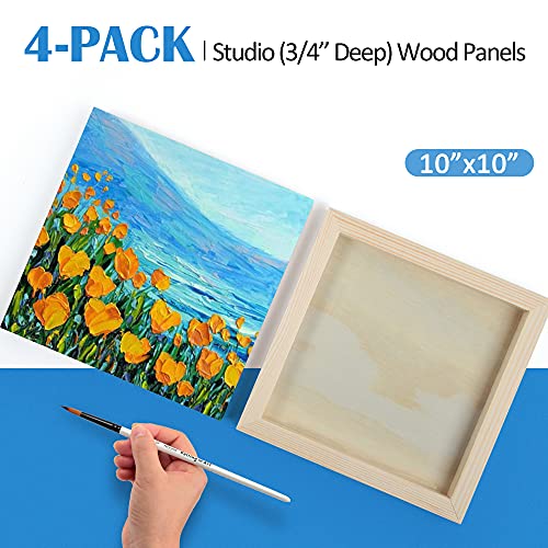 Falling in Art Unfinished Birch Wood Canvas Panels Kit, Falling in Art 4 Pack of 10x10’’ Studio 3/4’’ Deep Cradle Boards for Pouring Art, Crafts, Falling in Art