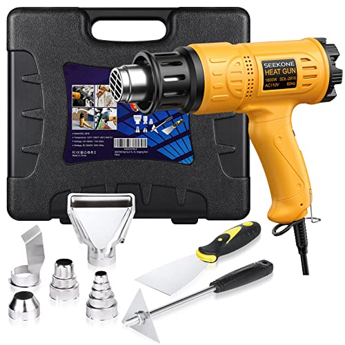 SEEKONE Heat Gun 1800W Heavy Duty Hot Air Gun Kit With Carry Case Variable Temperature Control 122℉~1112℉(50℃- 600℃) Overload Protection with 4 SEEKONE