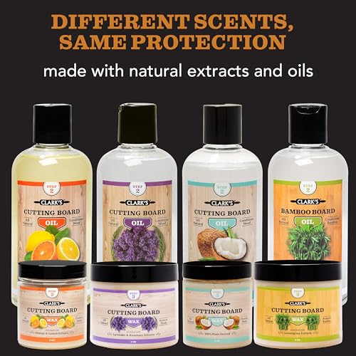 CLARK’S Cutting Board Oil and Wax Kit – Set includes Food Grade Mineral Oil (12oz) and Finishing Carnauba Beeswax (6oz) to Condition and Protect CLARK'S