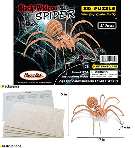 Puzzled 3D Puzzle Black Widow Spider Wood Craft Construction Model Kit, Fun & Educational DIY Wooden Toy Assemble Model Unfinished Crafting Hobby Puzzled