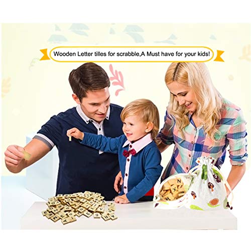 PINOWU 200pcs Wooden Letter Tiles for Scrabble Crossword Game Wood Scrabble Letters Replacement for DIY Craft Gift Decoration Scrapbooking and Making PINOWU