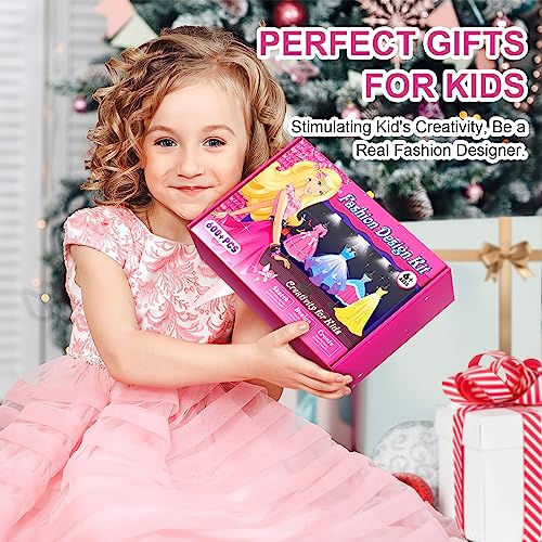 Axirata 600+PCS Fashion Design Kit for Girls Creativity DIY Arts & Crafts Kit for Kids with 4 Mannequins, Fashion Designer Sketchbook, Sewing Kit for Axirata