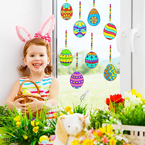 24 Sets Easter Egg Suncatcher Ornaments Decoration DIY Window Paint Art Stickers Craft Kit 8 Designs Easter Egg Suncatchers for Kids Classroom Easter Winlyn
