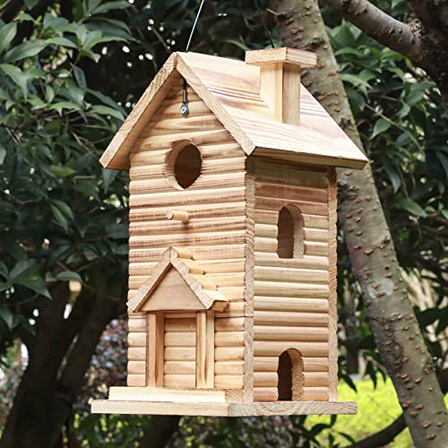 STARSWR Bird House,Outdoor Bird Houses for Outside Clearance,2 Hole Wooden BlueBirdHouse Finch Cardinals Hanging Birdhouse Nesting Box for Wild Bird STARSWR