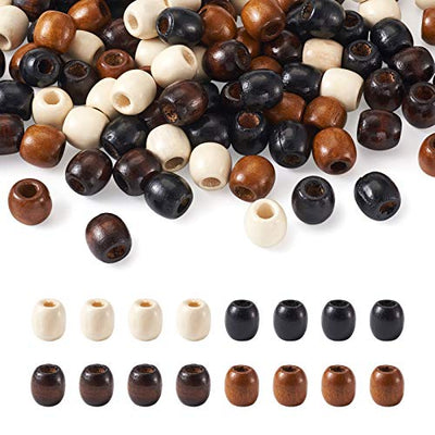 Craftdady 200Pcs Large Hole Barrel Wood European Loose Beads 4 Colors Natural Wooden Dreadlock Hair Braid Beads 16x16-17mm for Macrame Rosary